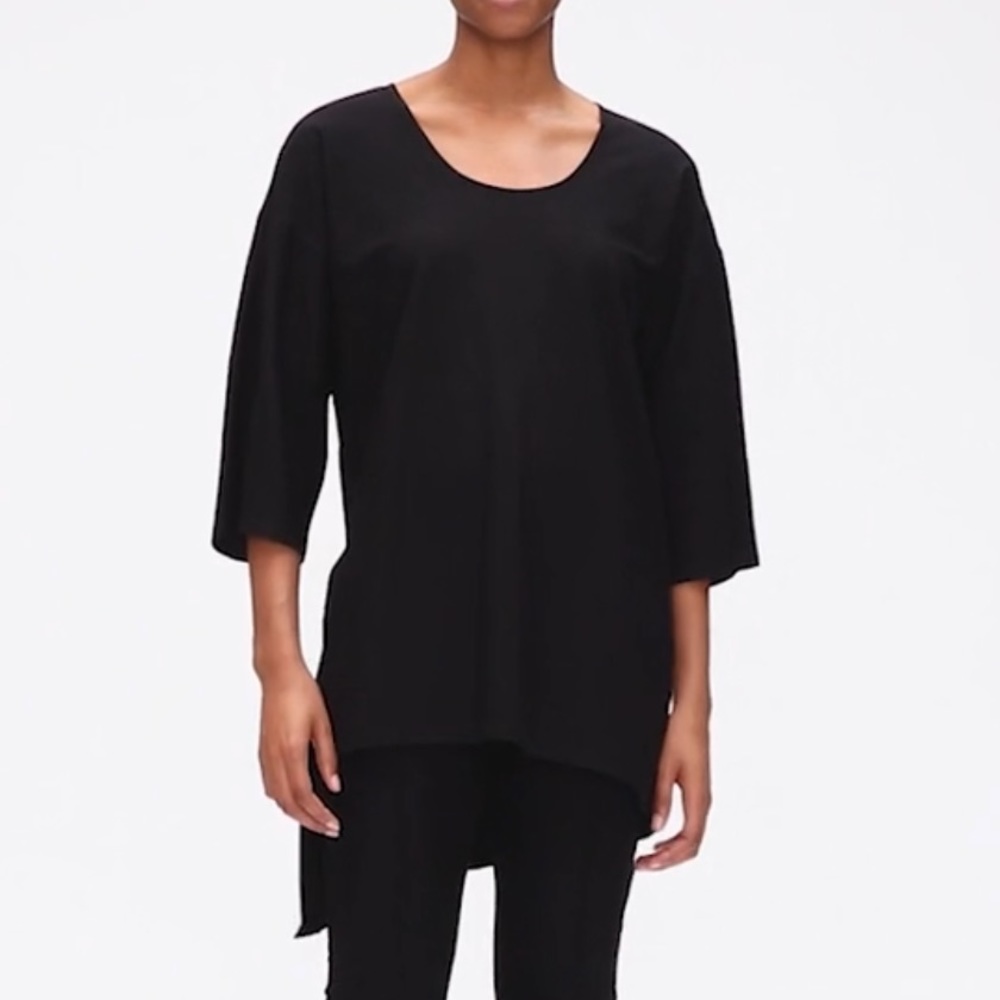 New Eileen Fisher Lightweight Washable Stretch Crepe Asymmetrical Tunic Black